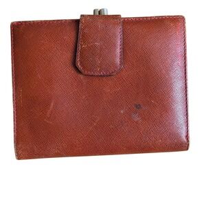 Vintage Fioochi Italy Brown Leather Tri Fold Wallet Snap Closure Coin Pocket